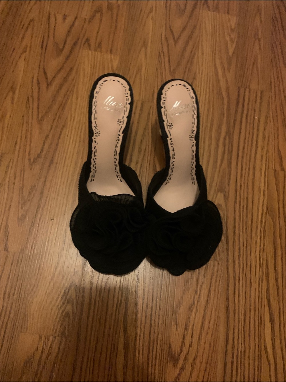 Marchesa Black Heels with Floral Detail